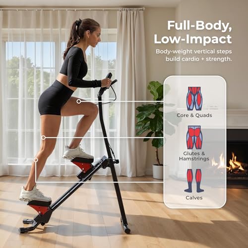 Stair Stepper with Handlebar, Extended Step Range Climber Machine for Legs, Core & Glute Workouts, App Compatible
