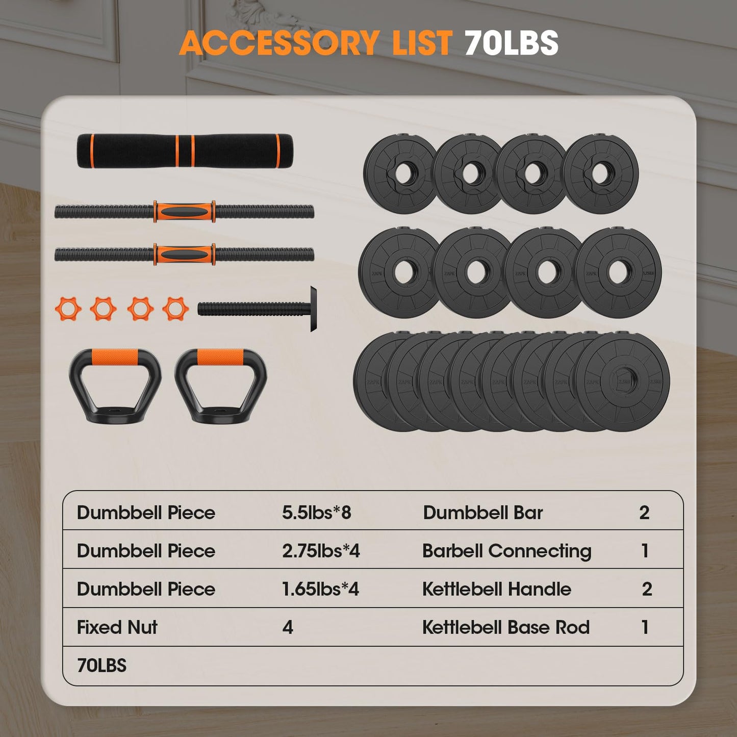 Adjustable 4-in-1 Dumbbell Set 20/50/70/90 lbs, Converts to Barbell, Kettlebell and Push-Up Stand for Home Gym Fitness