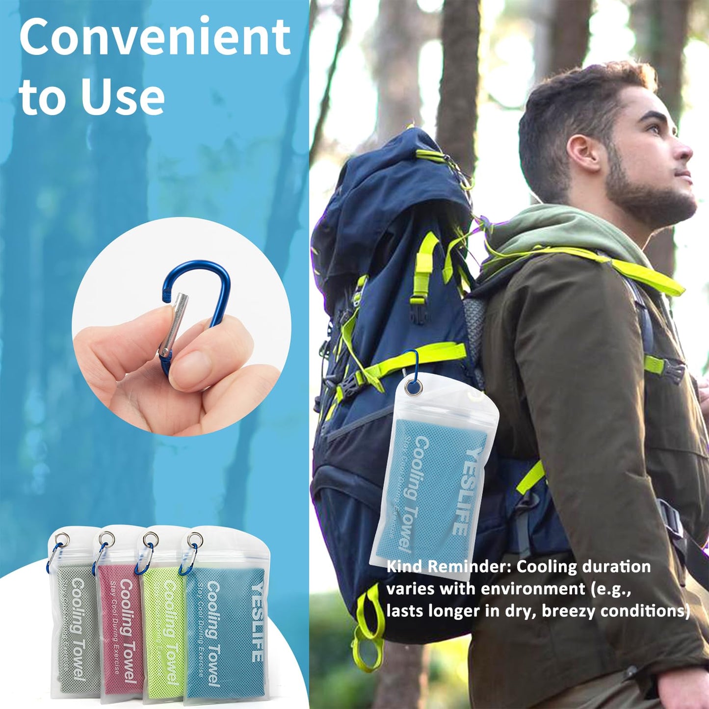 YESLIFE 4 Pack Cooling Towels (40"x12") – Soft, Breathable Gym Towels for Men & Women | Quick Dry Workout Towels for Yoga, Running, Sports & Outdoor Activities (Blue, Grey, Green, Pink)