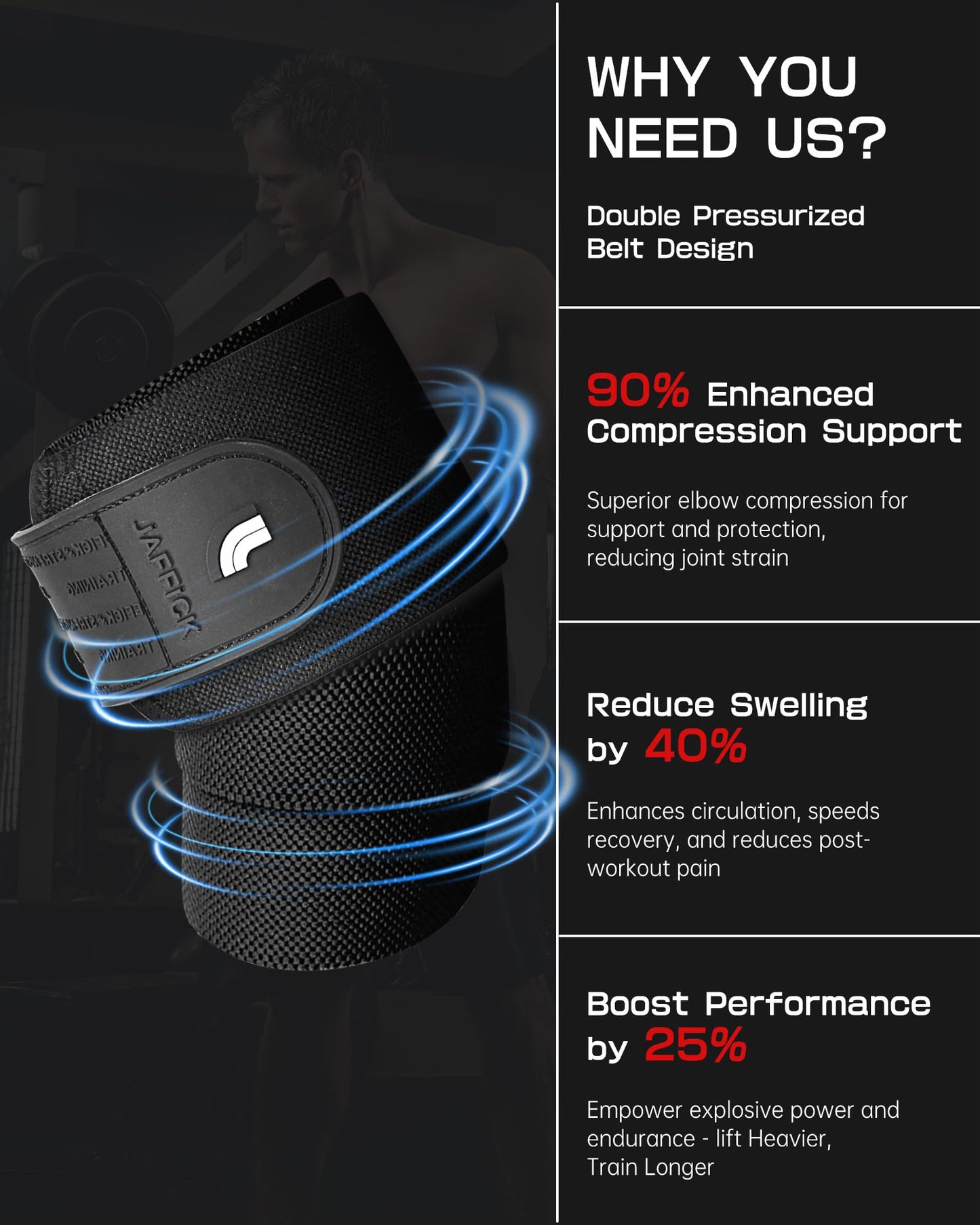 Jaffick Knee Wraps for Weightlifting (Pair) – 70" Double-Layer Reinforced Compression Knee Straps with Adjustable Hook-and-Loop Closure – Heavy-Duty Knee Support for Powerlifting, Squats & Strength Training – Gym Accessories for Men & Women