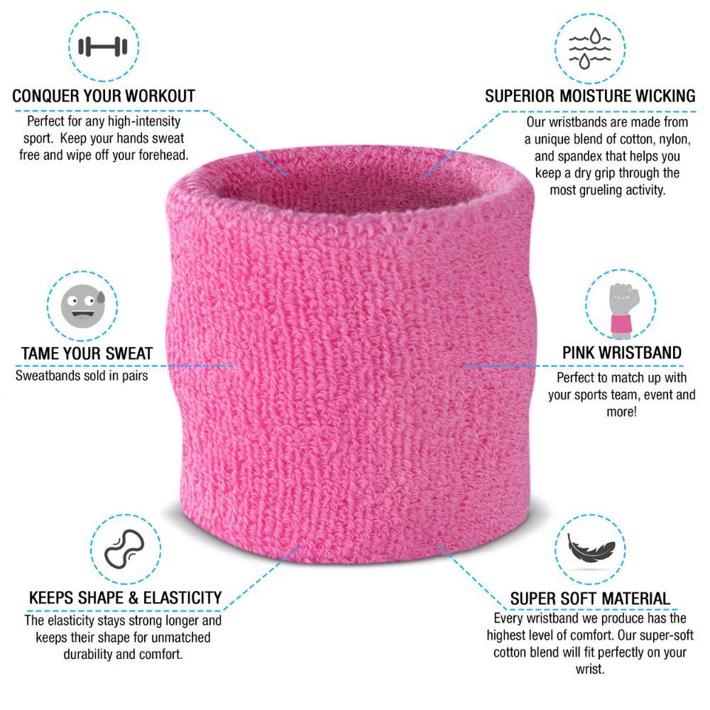 Suddora Wrist Sweatbands – Absorbent & Breathable Thick Cotton Wrist Bands for Gym, Basketball, Tennis, Football & Workouts | Multiuse Sports Wristbands for Exercise, Gymnastics, Costumes & Cosplay