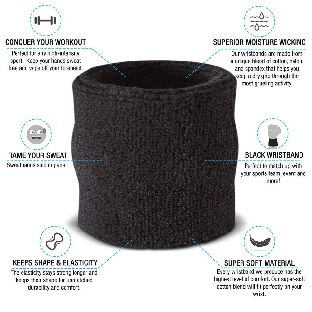 Suddora Wrist Sweatbands – Premium Absorbent & Breathable Cotton Wristbands for Gym, Basketball, Tennis, Football & Workouts | Durable Multiuse Sports Bands for Exercise, Gymnastics, Costumes & Cosplay