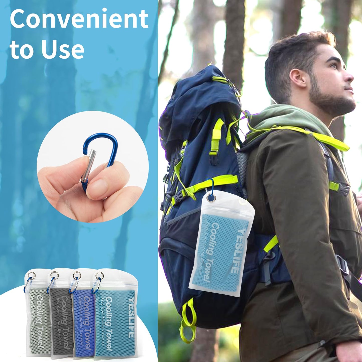 YESLIFE 4 Pack Cooling Towels (40"x12") – Soft, Breathable Gym Towels for Men & Women | Quick Dry Workout Towels for Yoga, Running, Sports & Outdoor Activities (Black, Dark Blue, Blue, Grey)