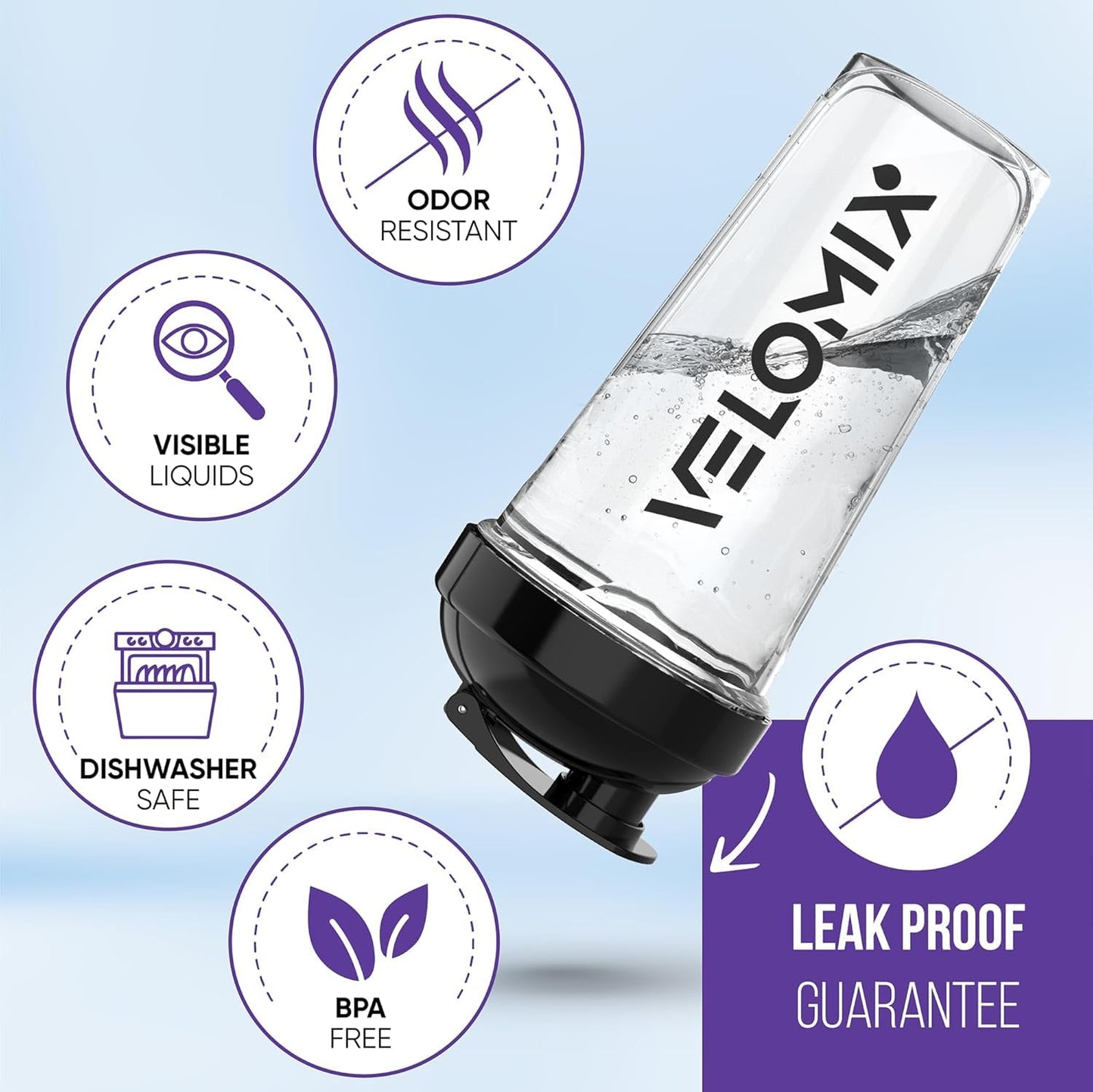 VELOMIX Protein Shaker Bottle 6-Pack (28oz) – Includes 6 Wire Whisks | Leak-Proof Shaker Cups for Protein Shakes & Pre-Workout Drinks | Durable Mixing Bottles for Fitness, Gym, and Smoothies (Dynamic Fuel Series)