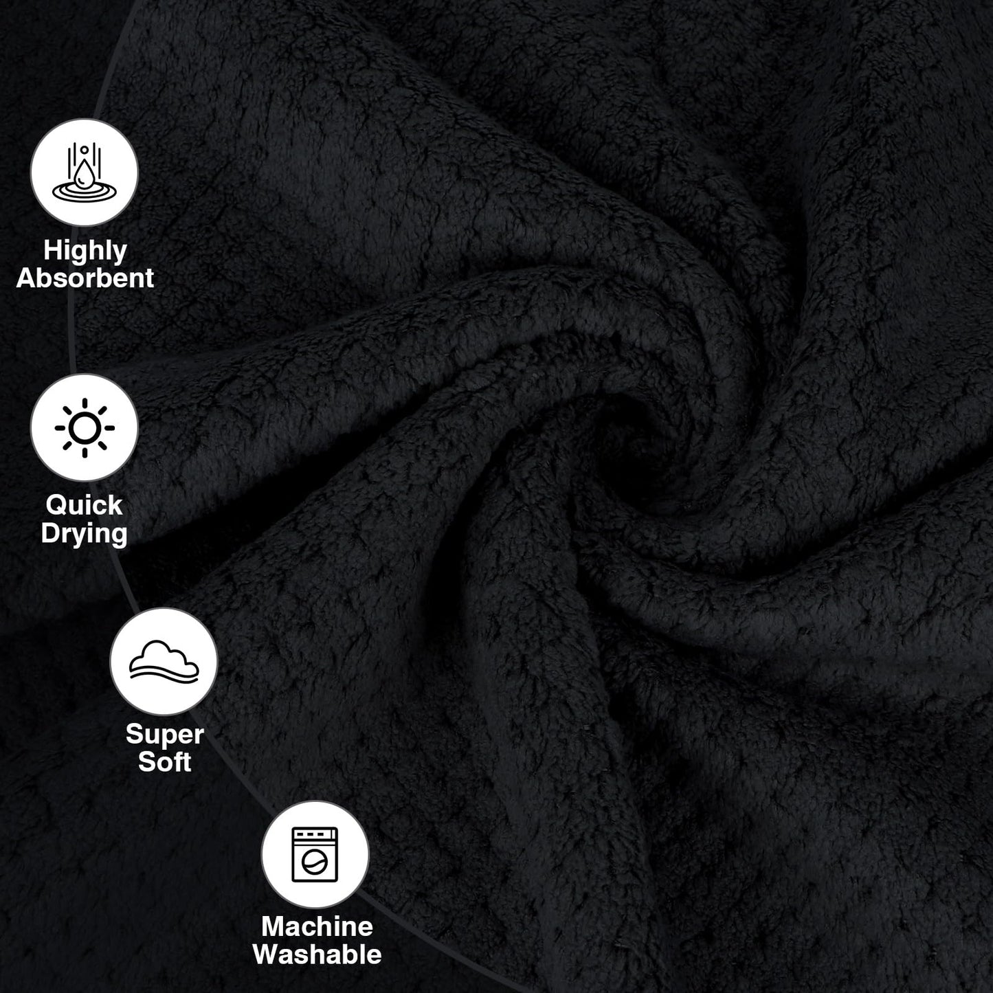 HOMEXCEL Black Gym Towels (3 Pack, 16x27 Inches) – Ultra Soft & Fast Drying Microfiber Towels for Gym, Yoga, Fitness, Spa, Camping & Hotel Use | Highly Absorbent Hand Towels for Daily Use