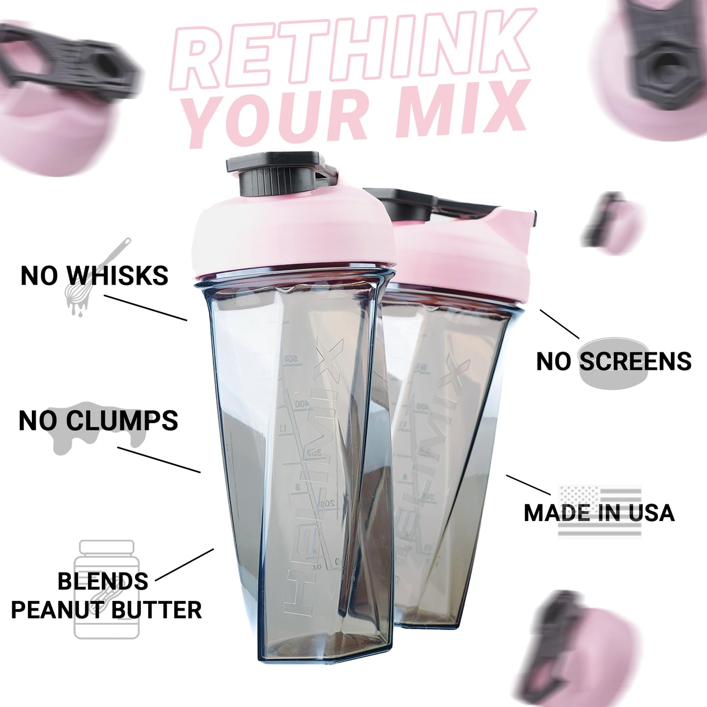 HELIMIX 2.0 Vortex Blender Shaker Bottle (28oz) – USA Made Protein Shaker Cup – No Ball or Whisk Needed – Portable Pre-Workout & Smoothie Bottle for Mixing Shakes, Cocktails & More – Dishwasher Safe