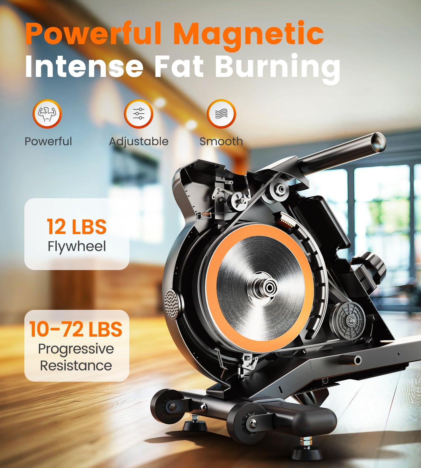 Magnetic/Water Rowing Machine for Home, Bluetooth & App Supported Rower with Comfortable Seat for Taller Athletes