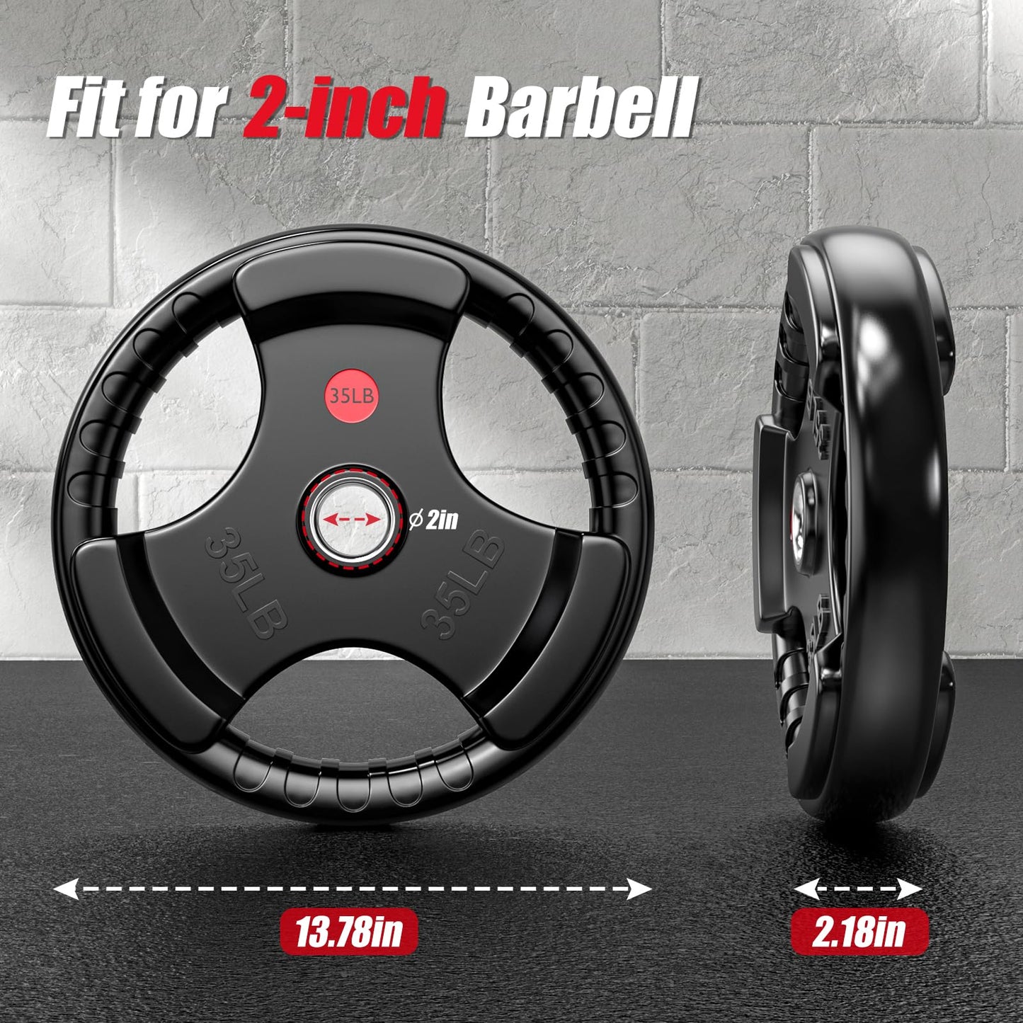 GIKPAL 2-Inch Rubber Olympic Grip Weight Plates, Barbell Plates for Strength Training and Weightlifting – 2.5/5/10/25/35/45 lbs Options for Home or Gym