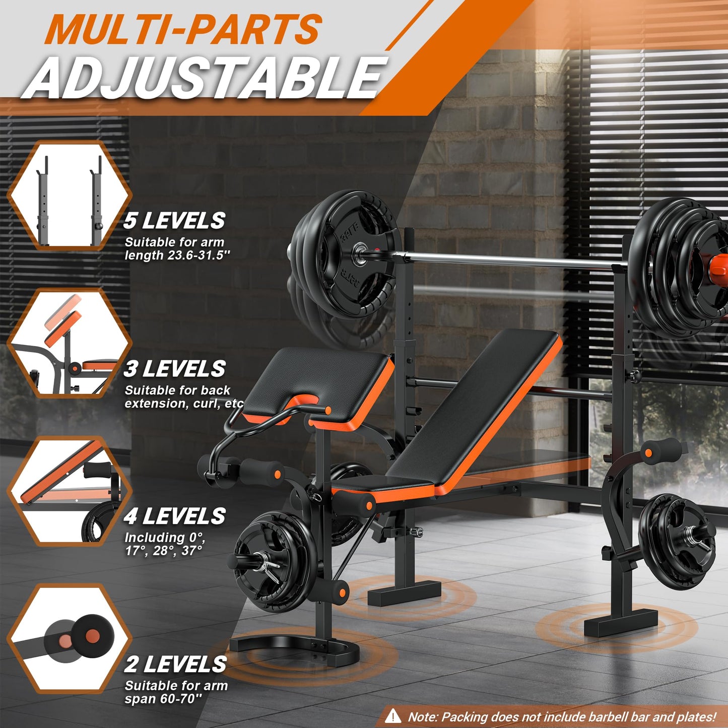 XDDIAS 6-in-1 Olympic Weight Bench Set, 770LBS Adjustable Workout Bench with Rack, Leg Extension & Preacher Pad – Flat/Incline Bench Press for Home Gym Strength Training