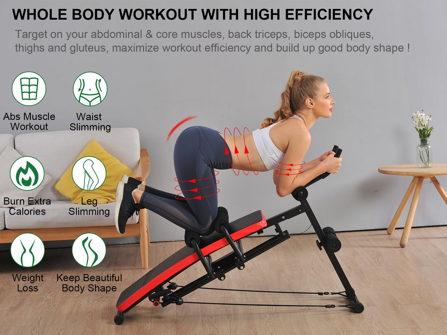 KESHWELL Ab Workout Machine – Adjustable Core Abs Exercise Equipment for Home Gym, Sit Up Bench & Abdominal Cruncher with Resistance Bands, LCD Display, and Foldable Design for Strength Training