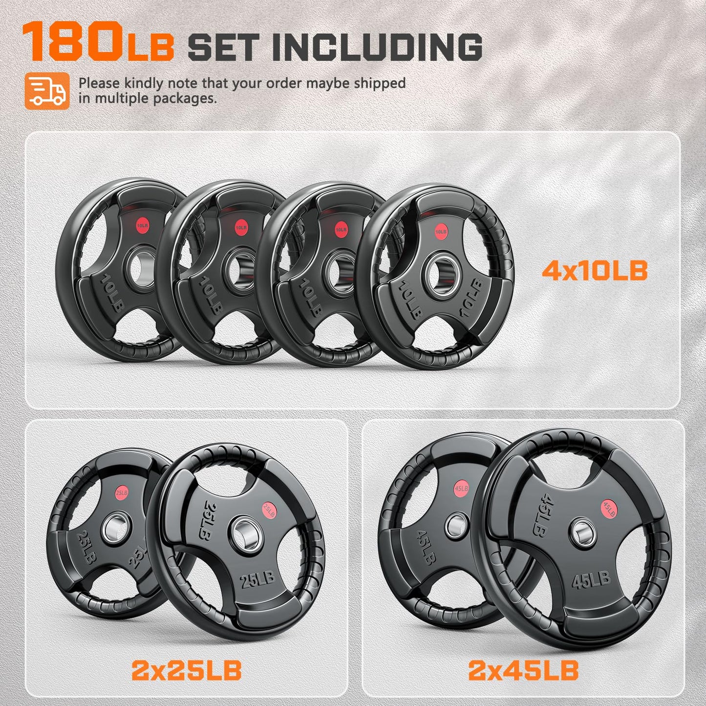 GIKPAL 2-inch Rubber Olympic Grip Weight Plates for Strength Training, Weightlifting in Home & Gym, Barbell Weights Plates Set (2.5/5/10/25/35/45 LB)