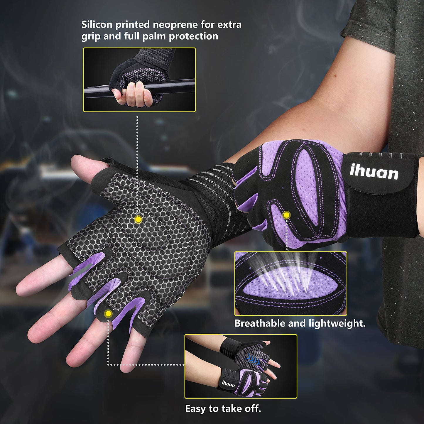 Ventilated Weight Lifting Gloves for Men and Women, Full Palm Protection with Wrist Wrap Support for Gym, Fitness, and Pull Ups
