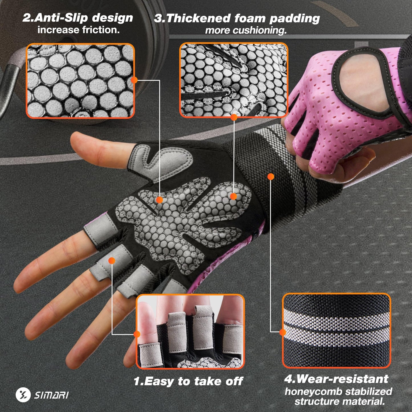 Breathable Workout Gloves for Men and Women, Padded Weight Lifting Gloves with Wrist Wraps, Full Palm Protection, Fingerless Grip for Gym Training