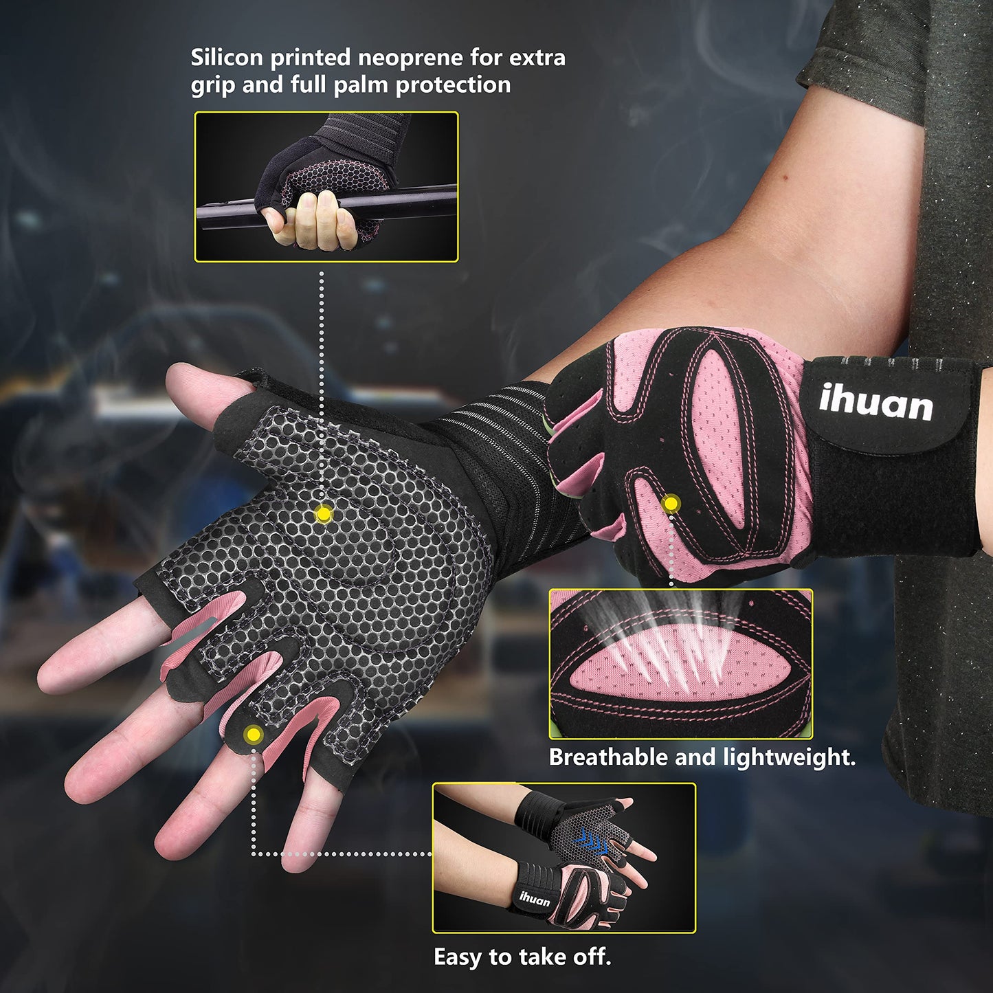 Ventilated Weight Lifting Gloves for Men and Women, Full Palm Protection with Wrist Wrap Support for Gym, Training, and Pull Ups