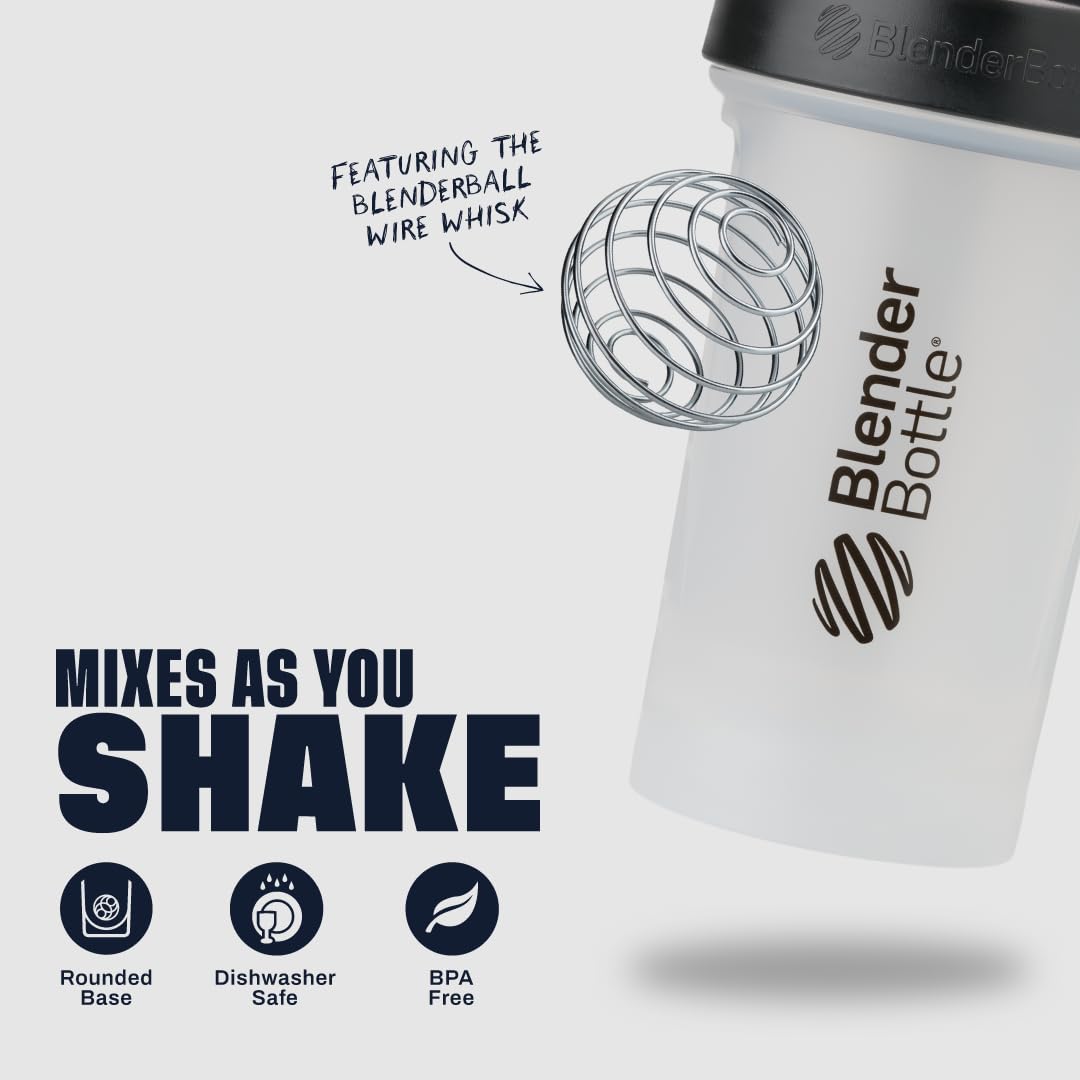 BlenderBottle Classic V2 Shaker Bottle (20 oz, Clear/Black) – Perfect for Protein Shakes, Smoothies & Pre-Workout | Leak-Proof Design with BlenderBall Wire Whisk for Smooth Mixing | BPA-Free, Dishwasher Safe