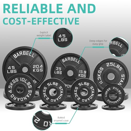 Fitvids 2-Inch Olympic Cast Iron Barbell Set, 255 lbs Weight Plates with 7FT Olympic Bar – 300 lbs Total, Multiple Package Options