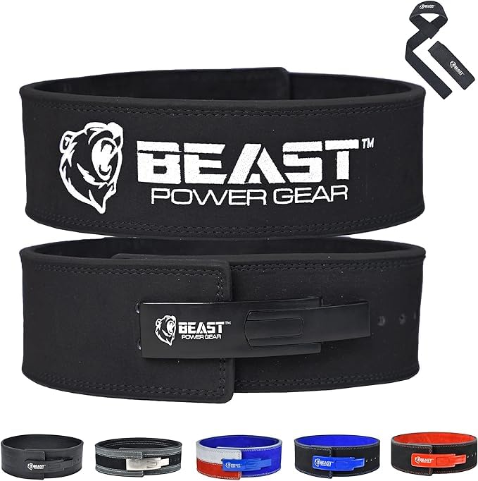 Weight Lifting Belt with Lever Buckle, 10MM–13MM Thick, 4-Inch Strap for Powerlifting, Deadlifts, Squats, Men and Women