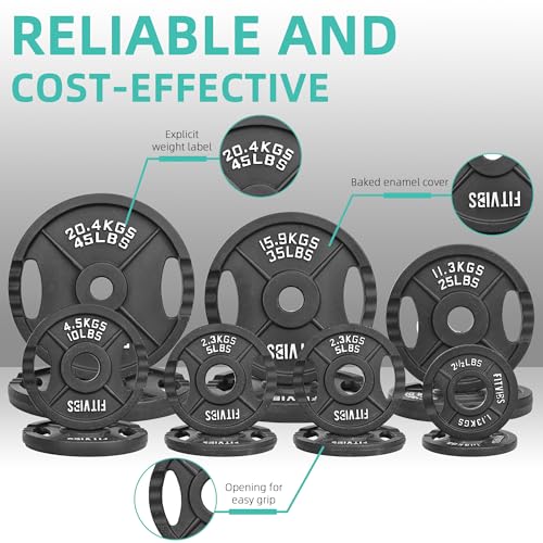 Fitvids 2-Inch Olympic Cast Iron Barbell Set, 255 lbs Weight Plates with 7FT Olympic Bar – 300 lbs Total, Multiple Package Options
