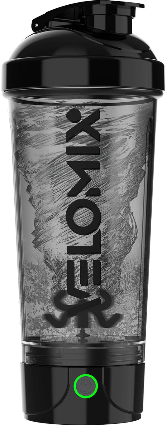 VELOMIX Electric Protein Shaker Bottle (24oz) – USB-C Rechargeable, Leak-Proof Automatic Mixer Cup – Portable Electric Blender Bottle for Protein Shakes, Smoothies & Pre-Workout Drinks (Black)