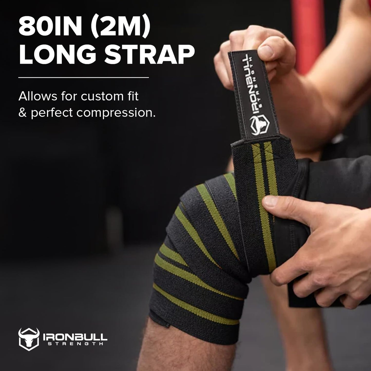 80" Elastic Knee Wraps for Weightlifting, Squats, and Powerlifting, Compression Knee Support for Gym and Strength Training