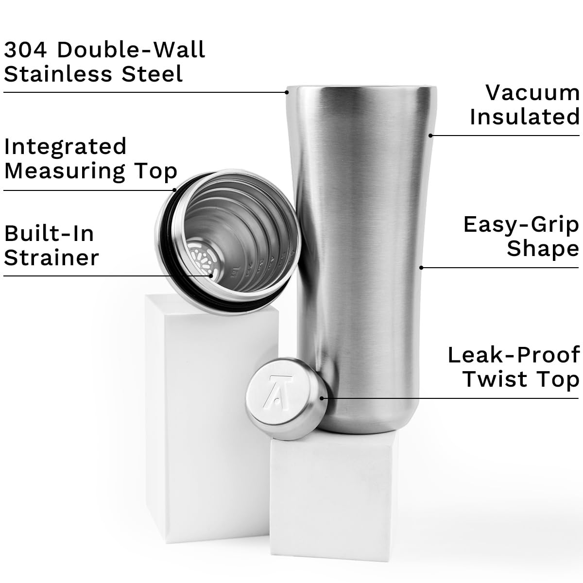 Elevated Craft Hybrid Cocktail Shaker - 28oz Premium Vacuum Insulated Stainless Steel Martini Shaker with Built-in Measuring System - Professional Cocktail Shaker for Home Bartenders