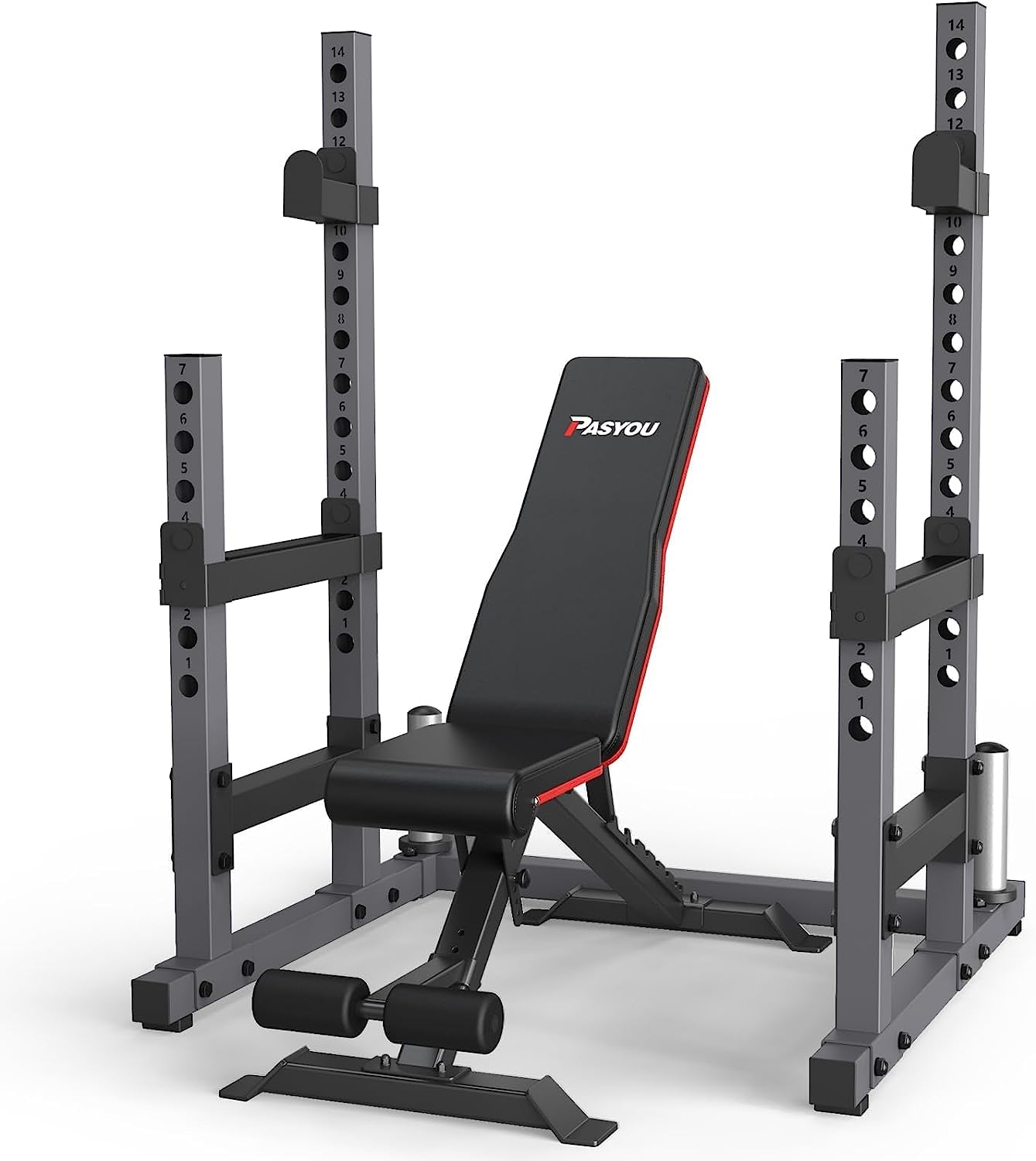 PASYOU Home Gym Squat Rack – Supports 1800 lbs Bumper Plates and 600 lbs J-Hooks, Model SR30