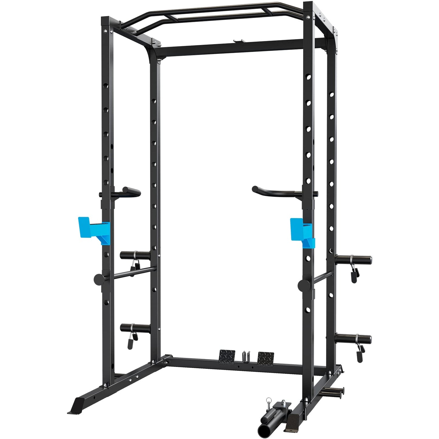 Multi-Functional Power Cage with J-Hooks, Dip Handles, Landmine Attachment, and Optional Cable Pulley System for Home Gym Workouts