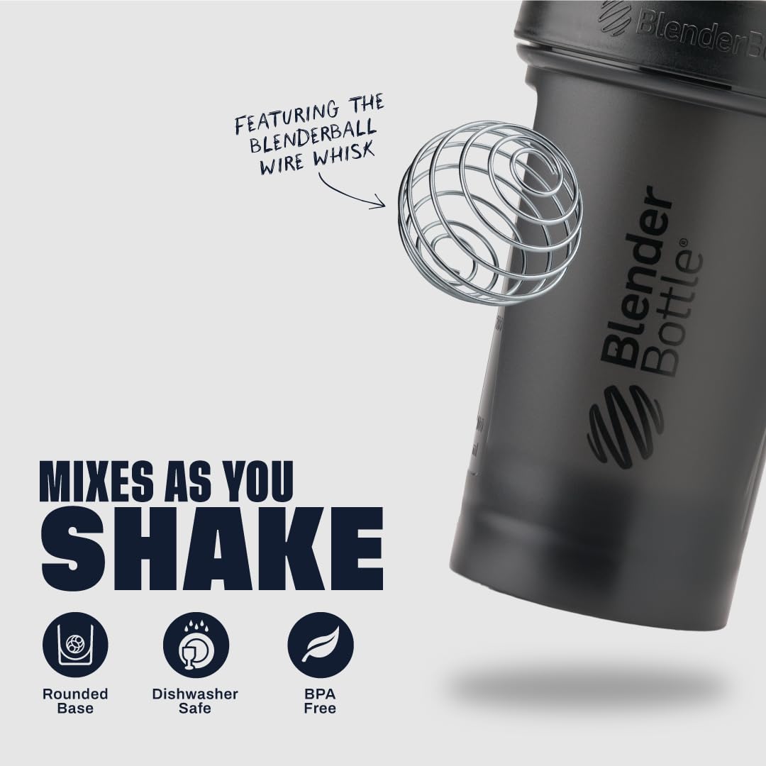 BlenderBottle Classic V2 Shaker Bottle (20 oz, Black) – Ideal for Protein Shakes, Smoothies & Pre-Workout | Leak-Proof, BPA-Free Shaker Cup with BlenderBall Wire Whisk for Smooth Mixing | Dishwasher Safe