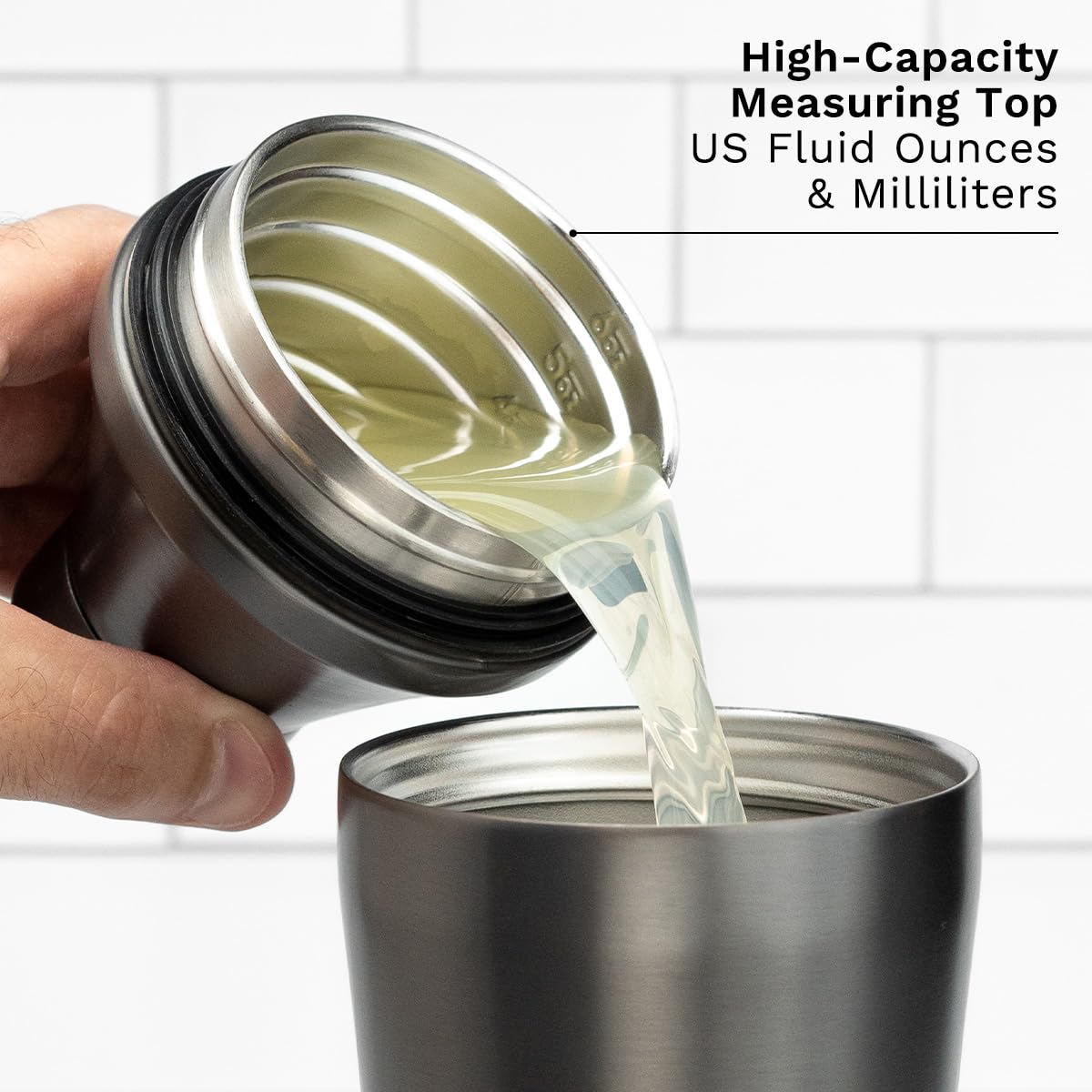 Elevated Craft Hybrid Cocktail Shaker - 28oz Vacuum Insulated Stainless Steel Martini Shaker with Built-in Measuring System - Premium Gunmetal Cocktail Mixer for Home Bartenders