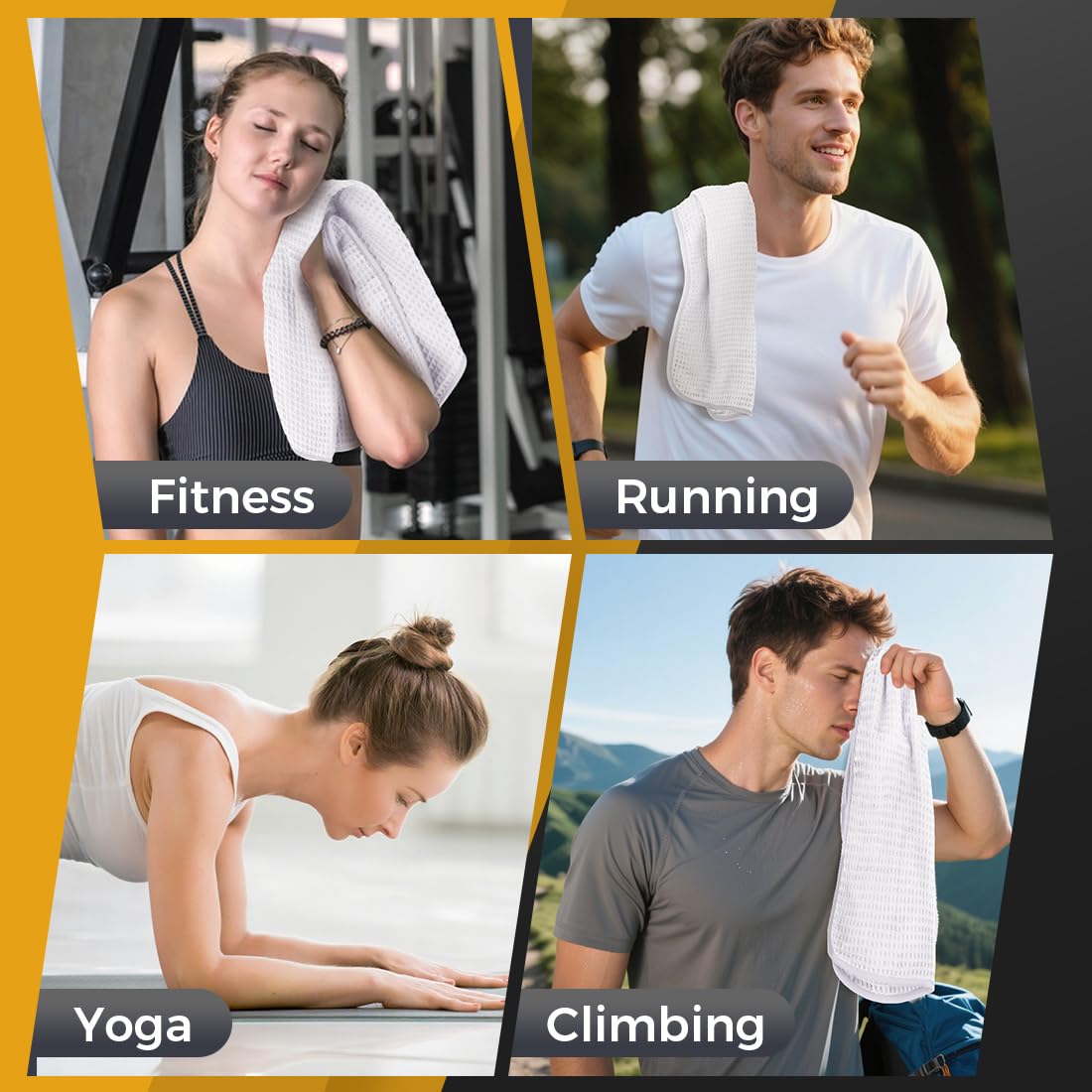 HOMEXCEL Premium Waffle Gym Towels 4 Pack (15x25 Inches) – Ultra Soft, Highly Absorbent & Quick Dry Microfiber Towels for Gym, Shower, Spa, Hotel & Kitchen | Cooling Workout Towels