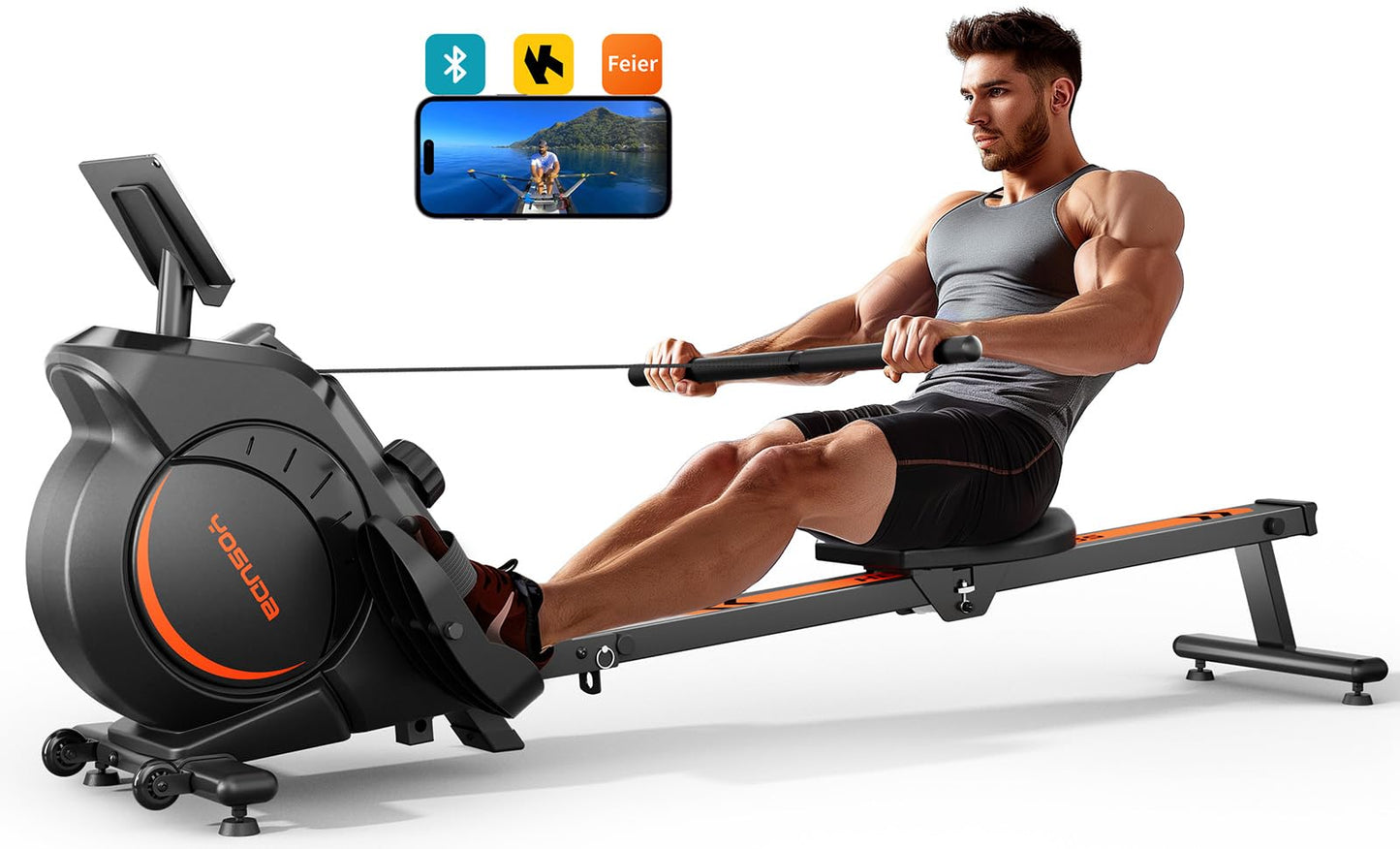 Magnetic/Water Rowing Machine for Home, Bluetooth App Supported Rower with Comfortable Seat for Taller Athletes