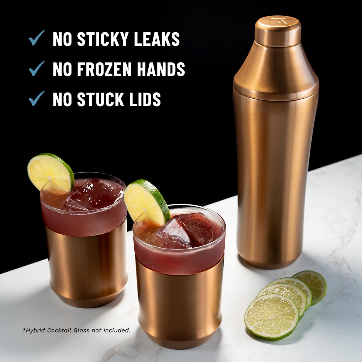 Elevated Craft Hybrid Cocktail Shaker - Premium Vacuum Insulated Stainless Steel Copper Cocktail Shaker - Innovative Measuring System - Martini Shaker for the Home Bartender - 28oz Total Volume