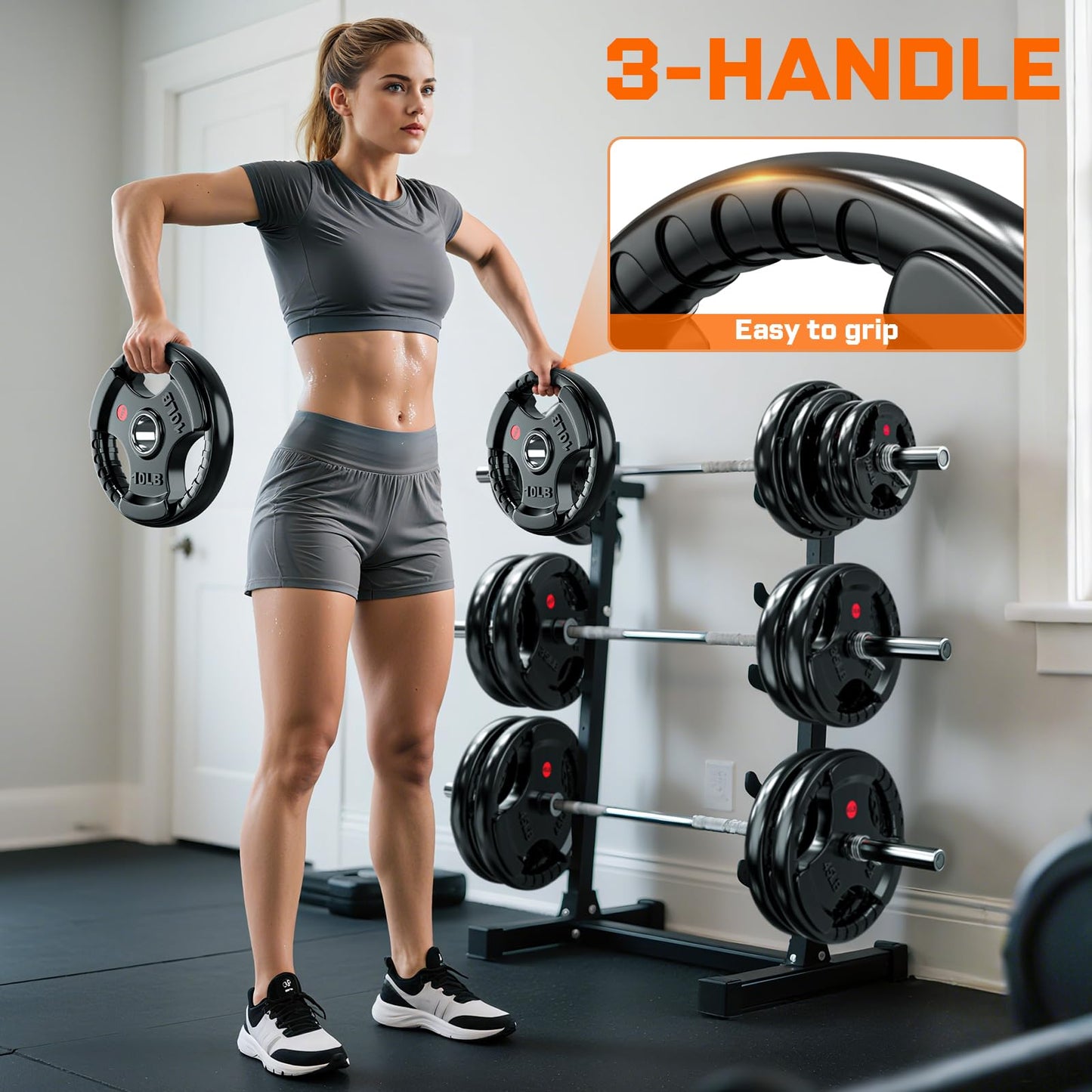 GIKPAL 2-inch Rubber Olympic Grip Weight Plates for Strength Training, Weightlifting in Home & Gym, Barbell Weights Plates Set (2.5/5/10/25/35/45 LB)