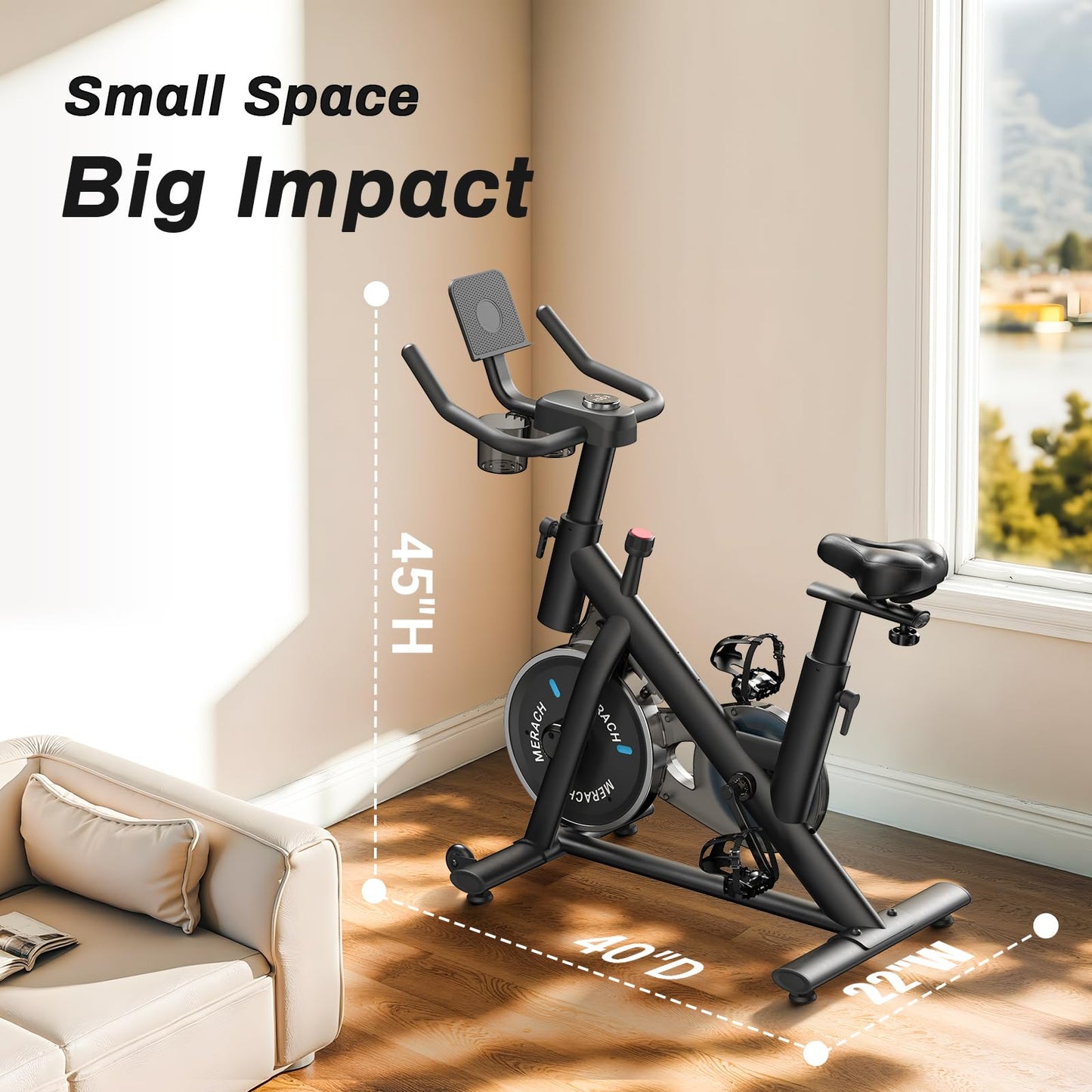 Brake Pad Stationary Exercise Bike, Low Noise Indoor Cycling Bike with 300lbs Capacity, Tablet Mount & App Fitness Courses