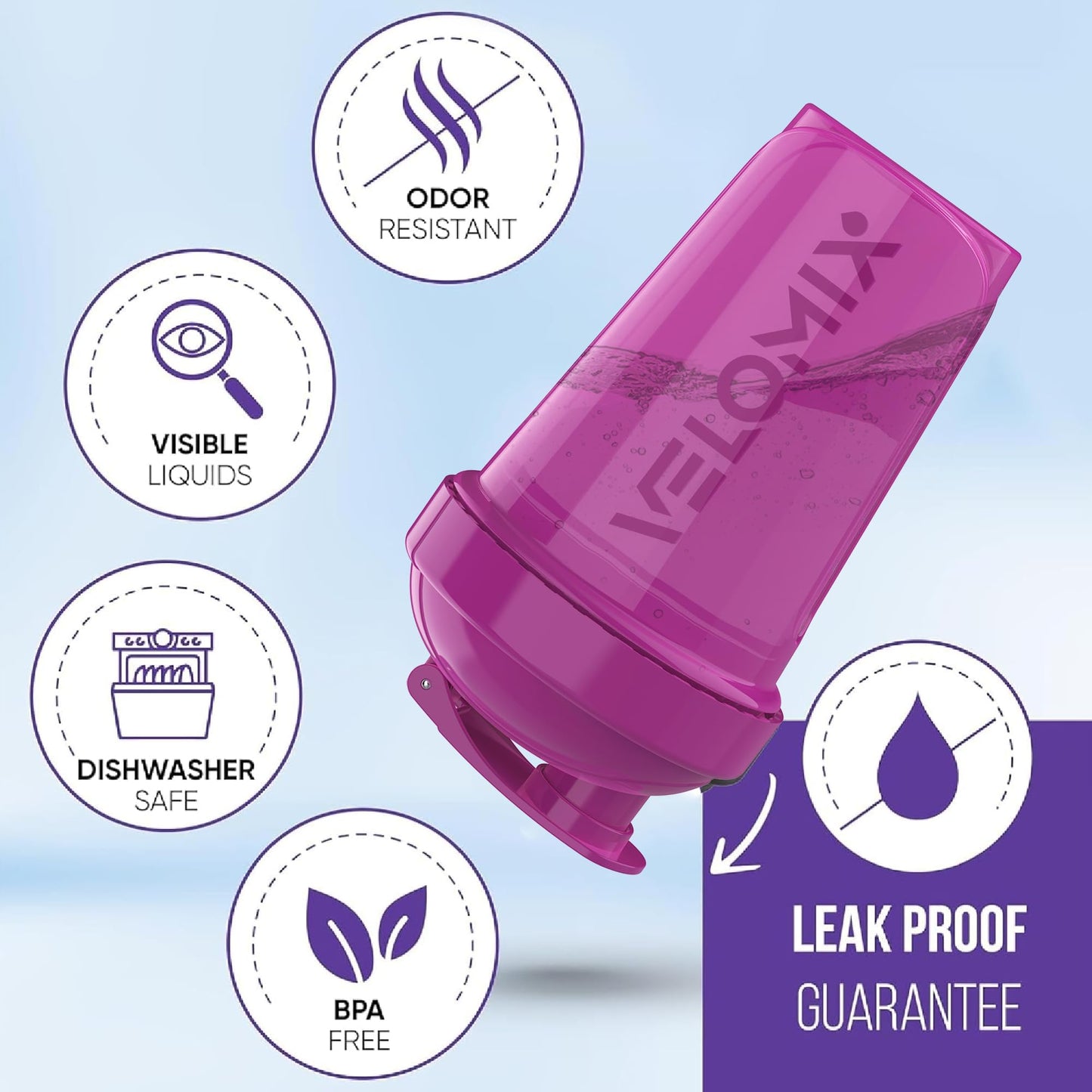 VELOMIX -6 PACK- 20 oz Protein Shaker Bottles for Protein Mixes | Leak-Proof Small Shaker Cups with Wire Whisks | Durable Protein Shake Bottle Pack for Gym, Fitness, and Smoothies (Rose Garden Series)