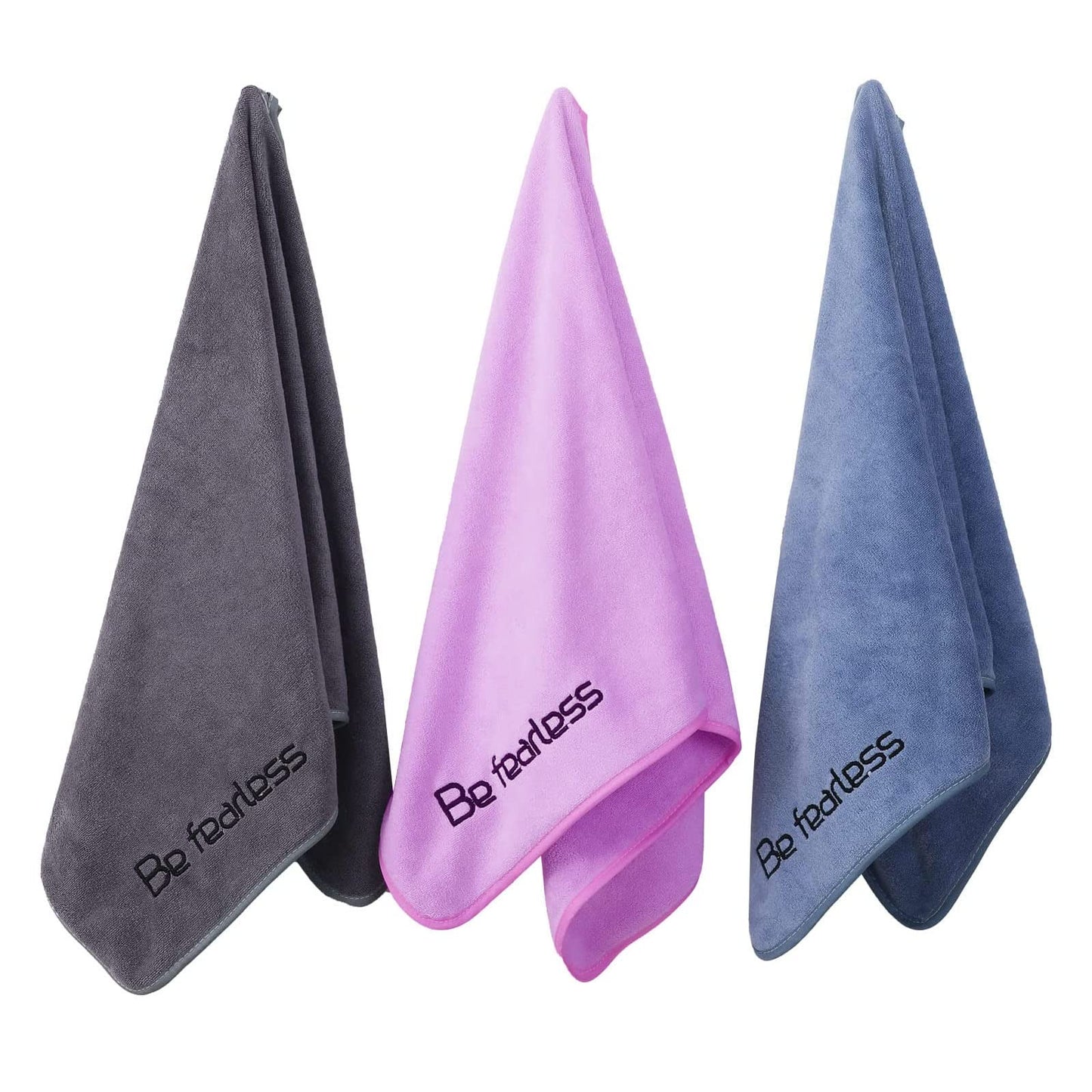 Microfiber Gym Towels (3 Pack, Grey+Blue+Purple) – Large 15"x31" 380-GSM Super Soft, Quick-Drying Towels for Exercise, Fitness, Sports & Workouts