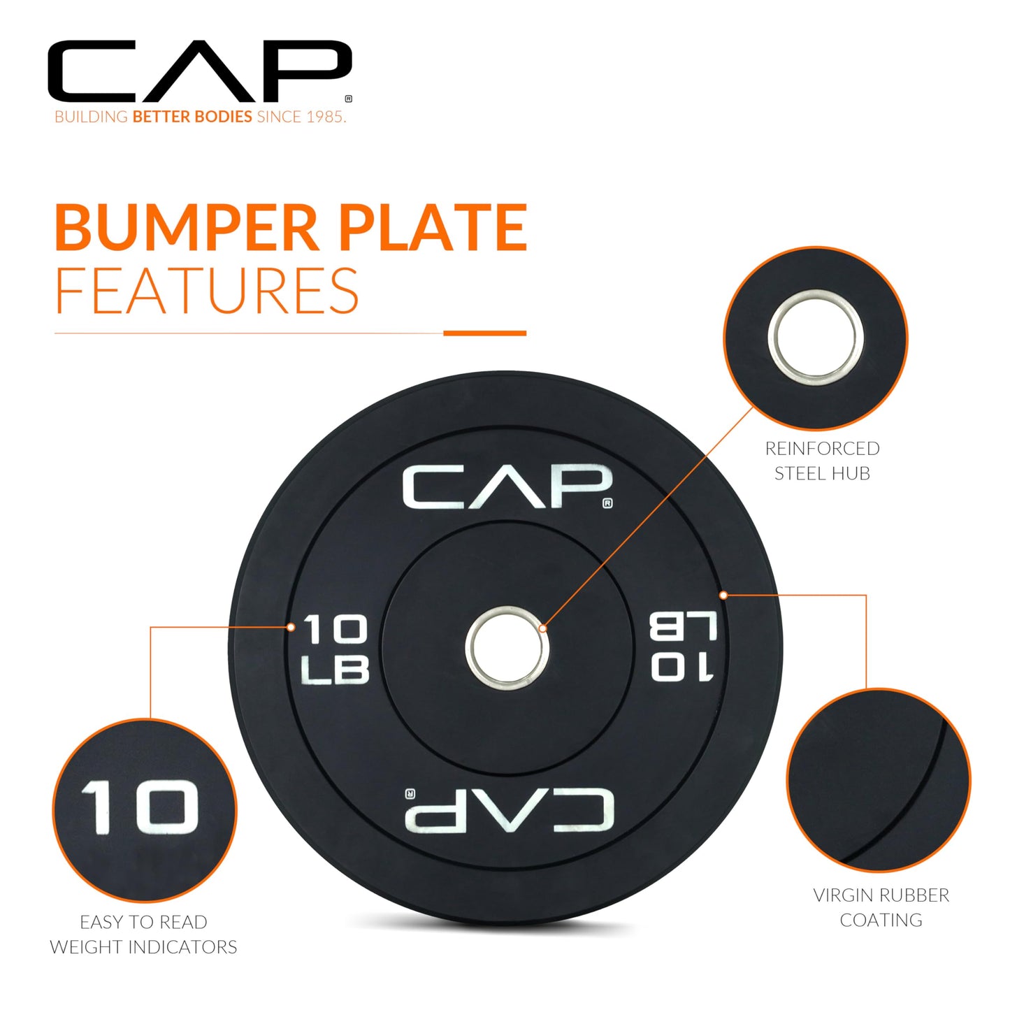 CAP Barbell Rubber Olympic Bumper Plate – Durable Weight Plate for Strength Training and Weightlifting, Available in Multiple Colors and Weight Options