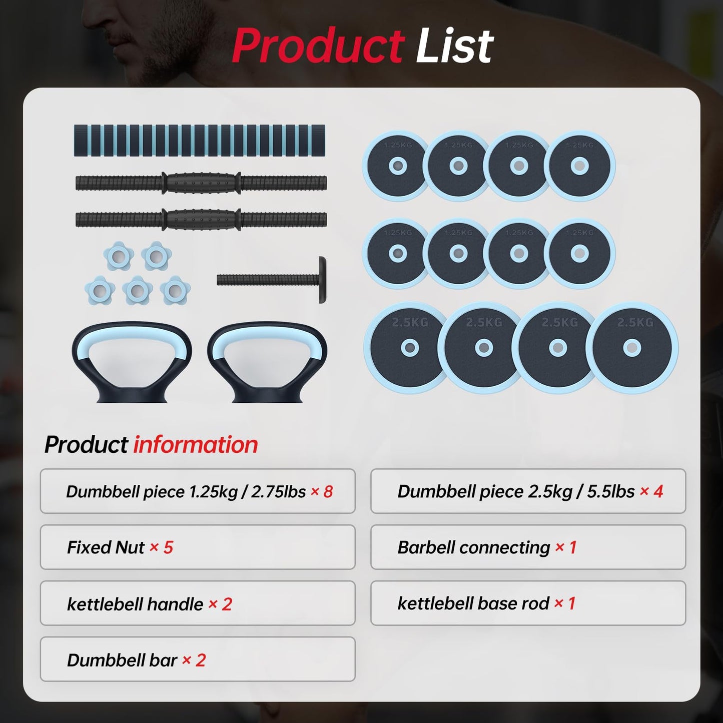 Adjustable 4-in-1 Dumbbell Set with Connector, Converts to Barbell, Kettlebell, Push-Up Stand and Ab Roller for Home Gym Fitness