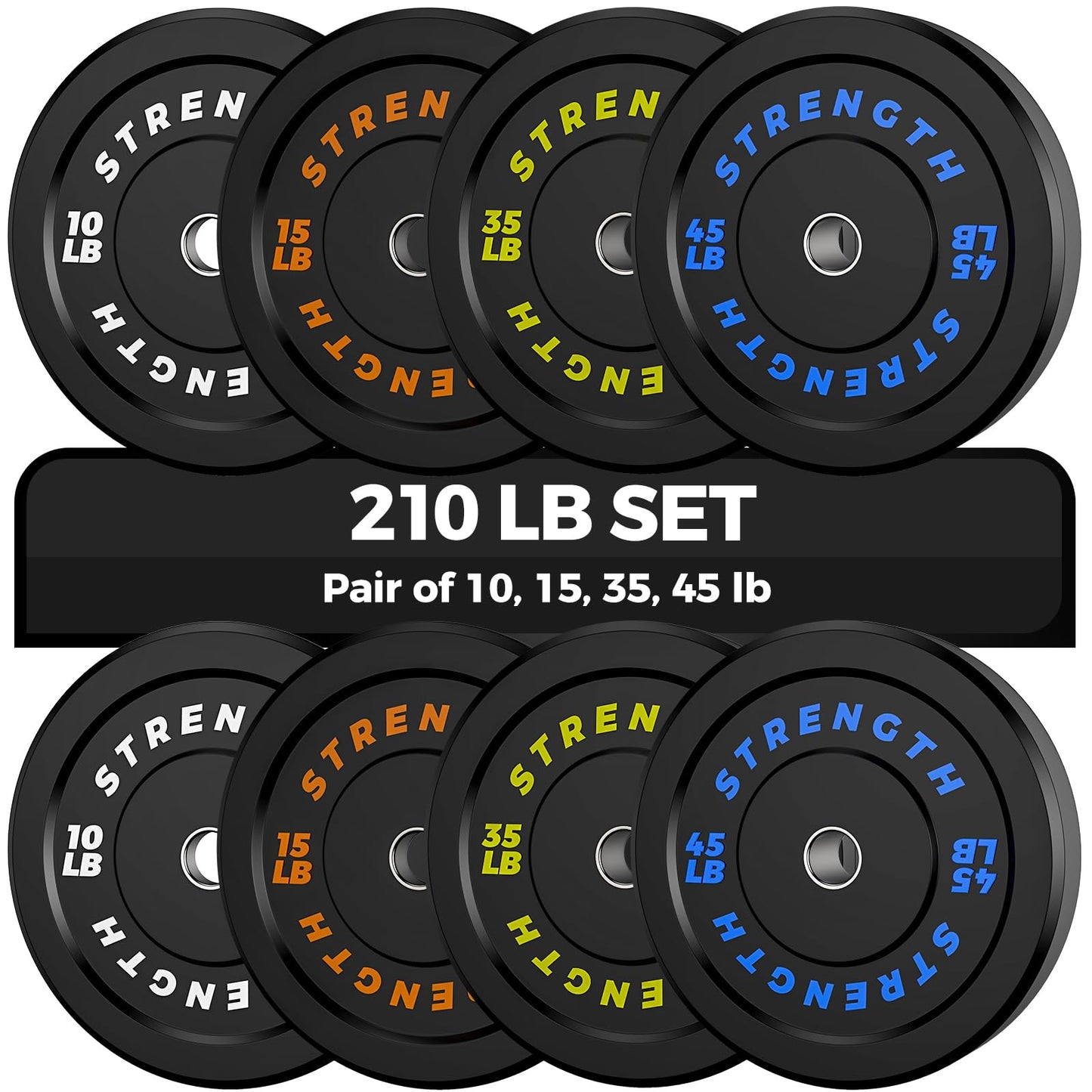 Olympic Rubber Bumper Weight Set – 2-Inch Barbell Plates for Home Gym Strength Training, Heavy-Duty Rubber Coated Weight Plates for Powerlifting, CrossFit, and Full Body Workouts
