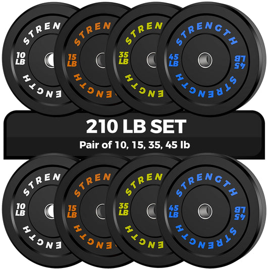 Olympic Rubber Bumper Weight Set – 2-Inch Barbell Plates for Home Gym Strength Training, Heavy-Duty Rubber Coated Weight Plates for Powerlifting, CrossFit, and Full Body Workouts