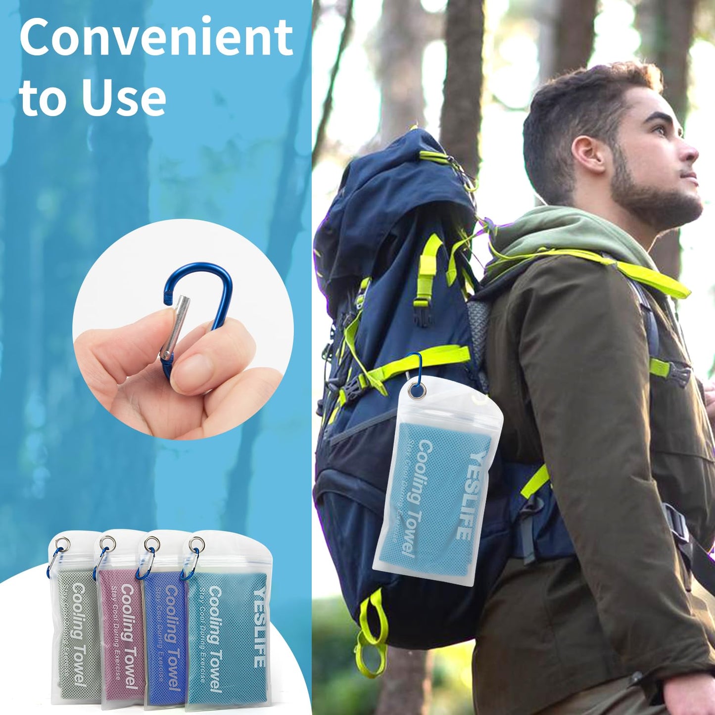 YESLIFE 4 Pack Cooling Towels (40"x12") – Soft, Breathable Gym Towels for Men & Women | Quick Dry Workout Towels for Yoga, Running, Sports & Outdoor Activities (Grey, Dark Blue, Purple, Blue)