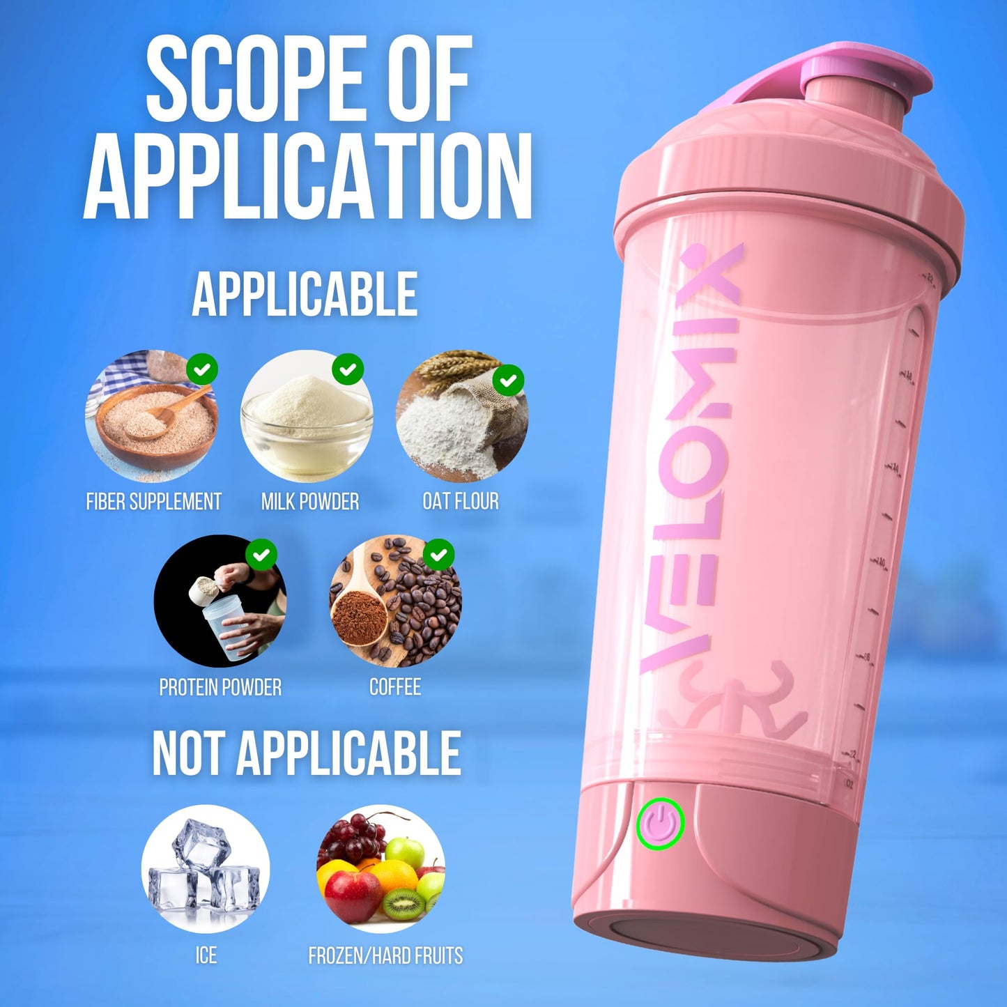 VELOMIX Electric Protein Shaker Bottle (24oz) – USB-C Rechargeable, Leak-Proof Automatic Mixer Cup – Portable Electric Blender Bottle for Protein Shakes, Smoothies & Pre-Workout Drinks (Pink)