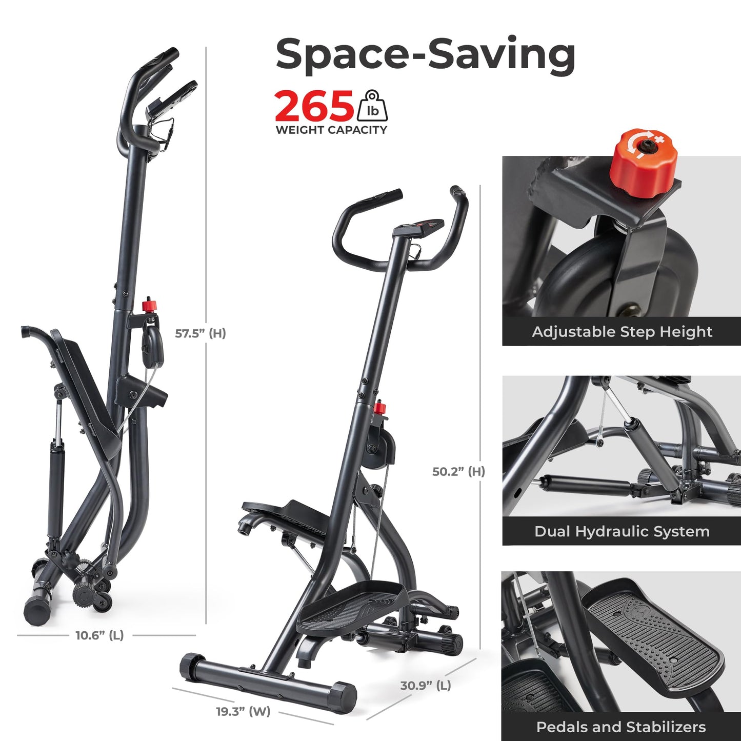 Stair Stepper with Handlebar, Extended Step Range Climber Machine for Legs, Core & Glutes, Compatible with Fitness App