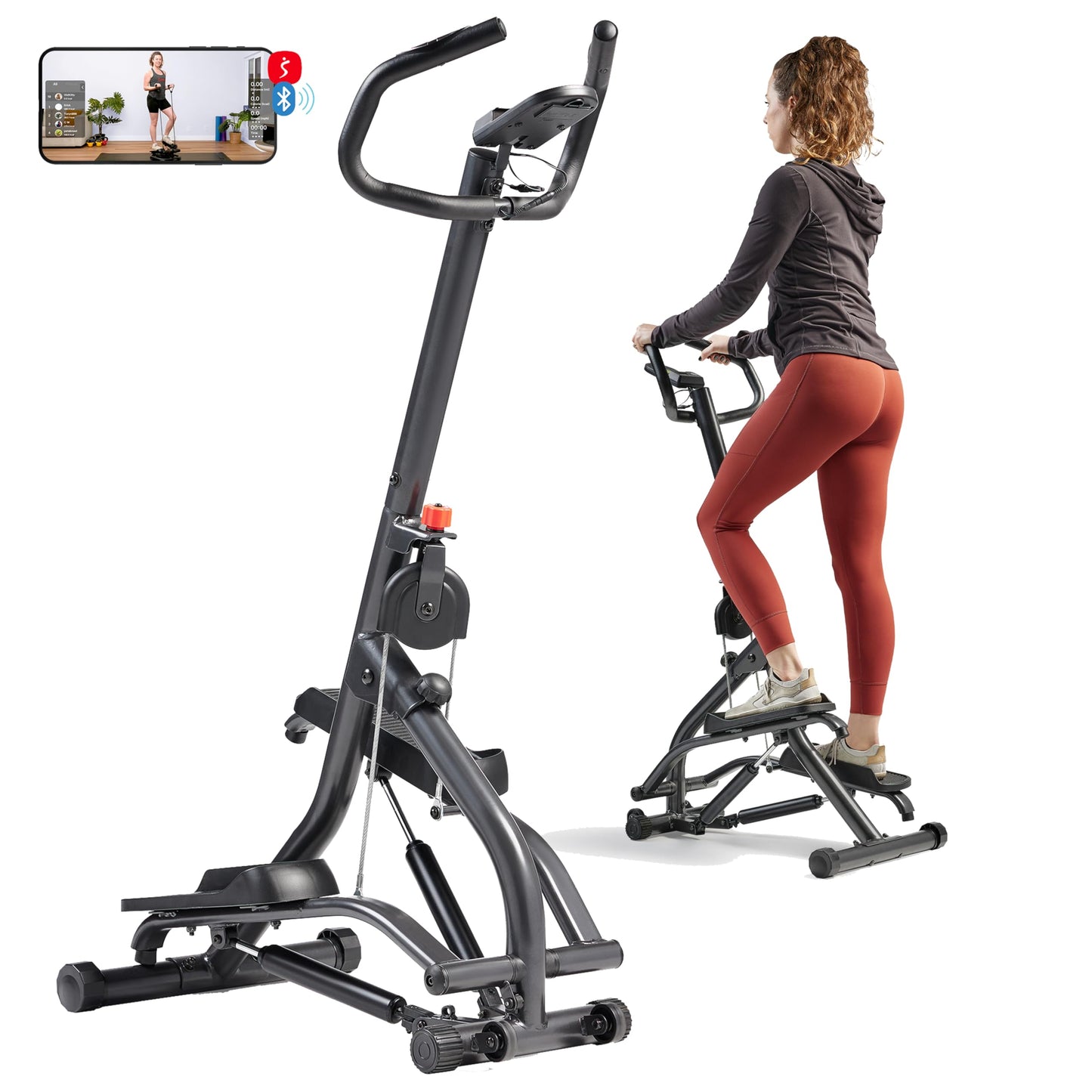 Stair Stepper with Handlebar, Extended Step Range Climber Machine for Legs, Core & Glutes, Compatible with Fitness App