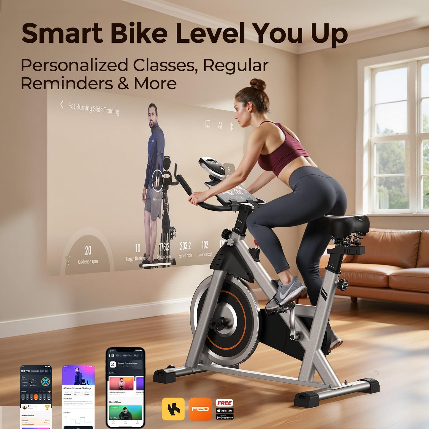 YOSUDA Exercise Bike – Magnetic Stationary Indoor Cycling Bike with 300 lb Weight Capacity, Brake Pad System, Low Noise, Tablet Holder & Exclusive App for Home Cardio and Weight Loss Workouts