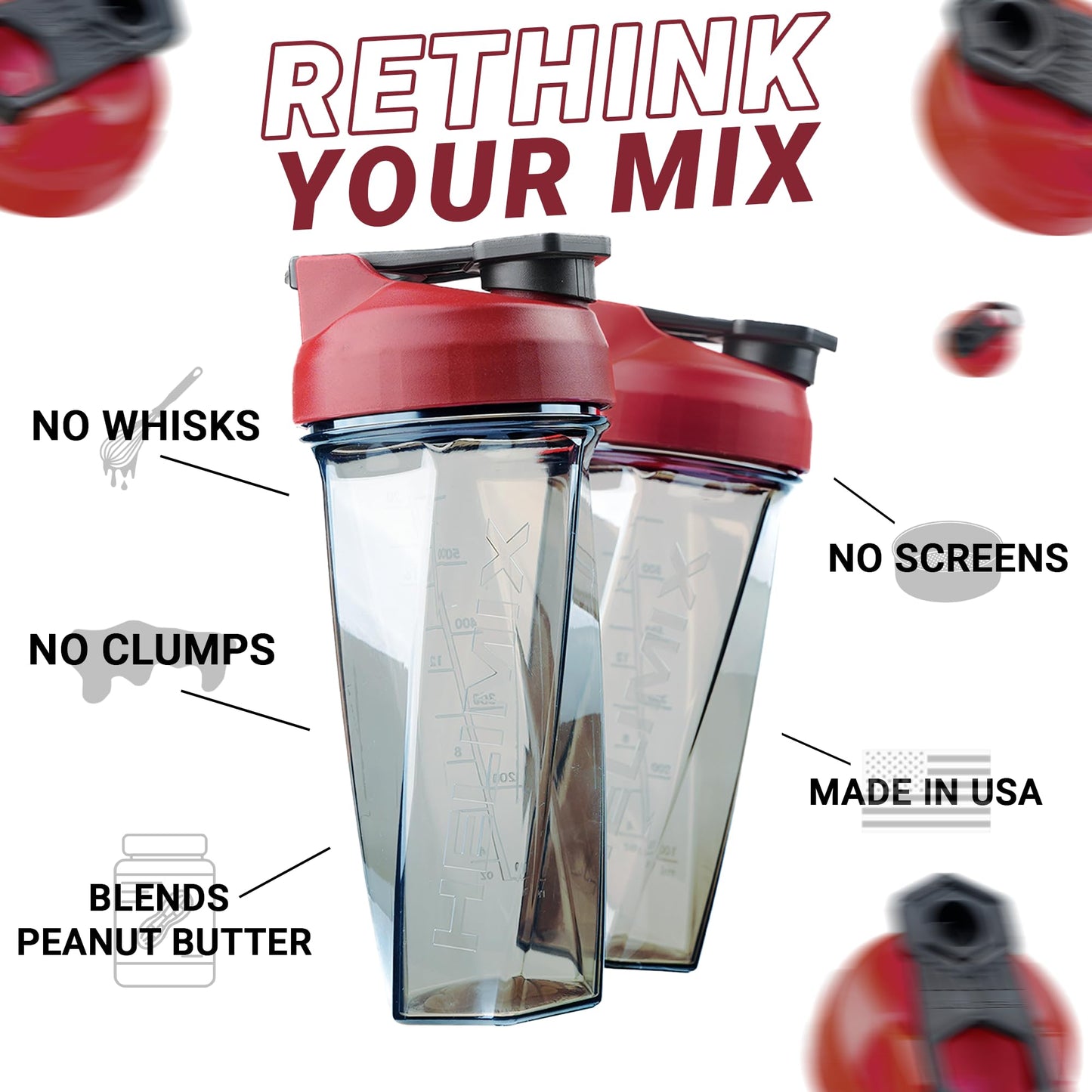 HELIMIX 2.0 Vortex Blender Shaker Bottle (28oz) – USA Made Protein Shaker Cup – No Ball or Whisk Needed – Portable Pre-Workout, Whey Protein & Smoothie Bottle – Mixes Shakes, Cocktails & More – Dishwasher Safe