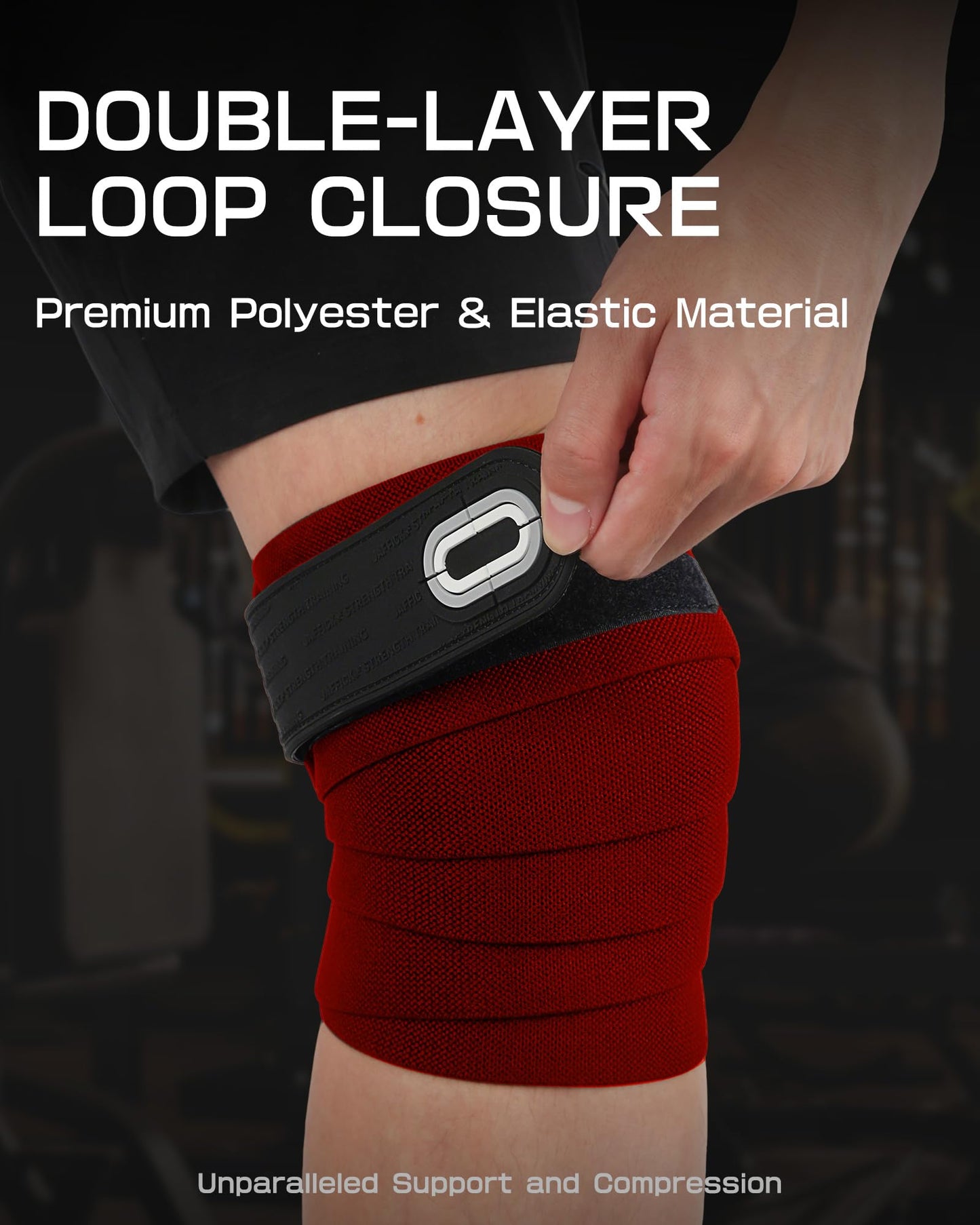 Jaffick Knee Wraps for Weightlifting (Pair) – 70" Double-Layer Reinforced Compression Knee Straps with Adjustable Support – Premium Knee Wraps for Powerlifting, Squats, and Strength Training – Gym Accessories for Men & Women