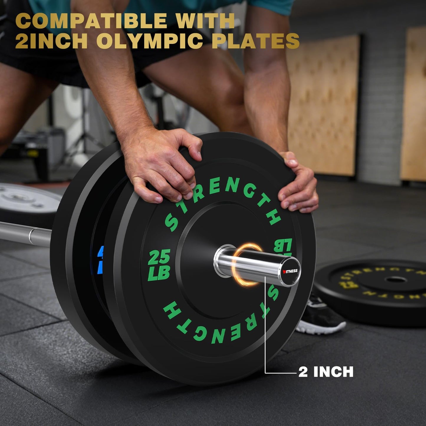 Olympic Rubber Bumper Weight Set – 2" Barbell Plates for Home Gym Strength Training, Durable Rubber Coated Plates for Powerlifting, Squats & Deadlifts