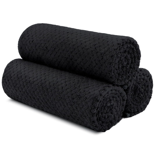 HOMEXCEL Black Gym Towels (3 Pack, 16x27 Inches) – Ultra Soft & Fast Drying Microfiber Towels for Gym, Yoga, Fitness, Spa, Camping & Hotel Use | Highly Absorbent Hand Towels for Daily Use