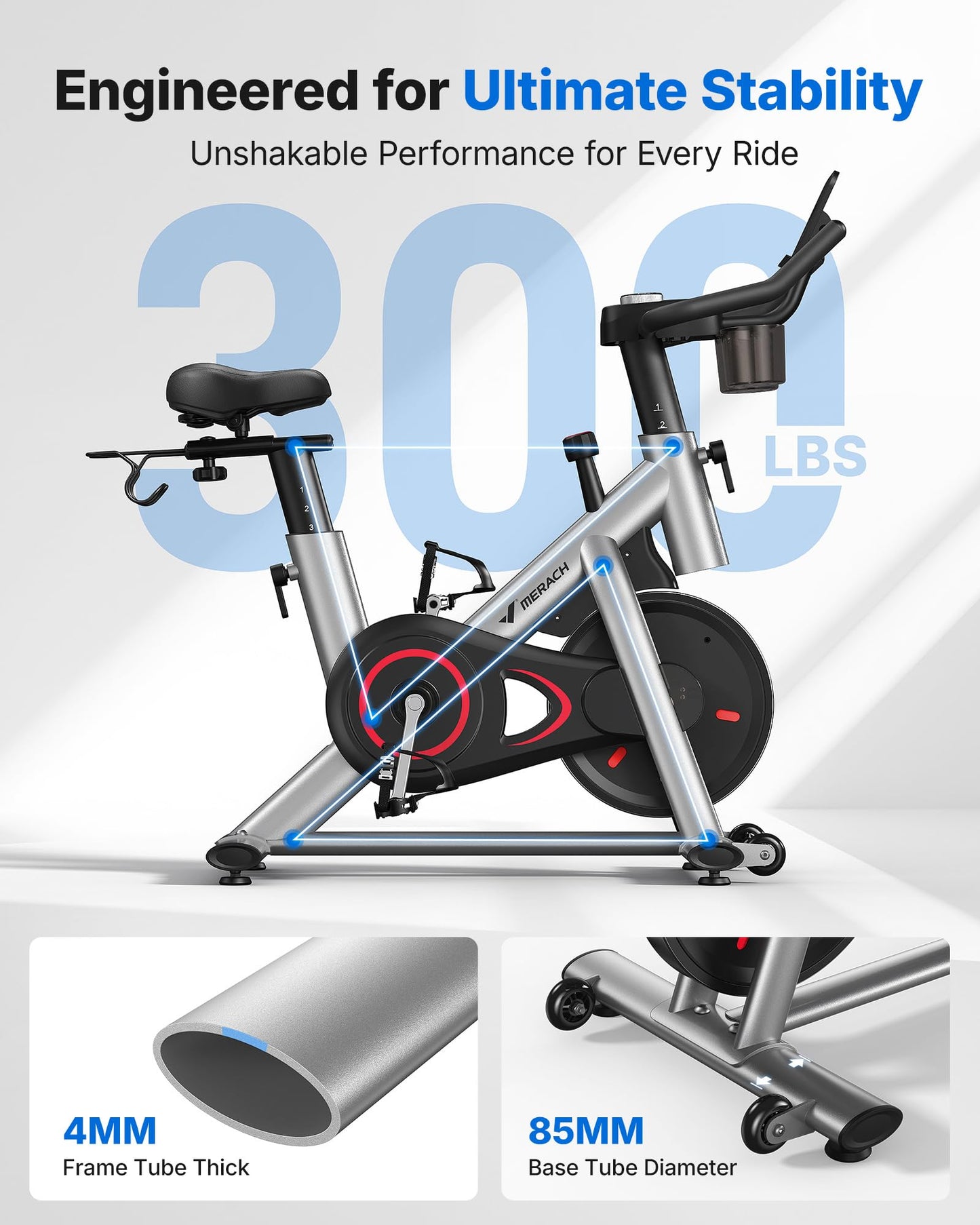 Brake Pad Stationary Exercise Bike, Low Noise Indoor Cycling Bike with 300lbs Weight Capacity, Tablet Mount & App Support